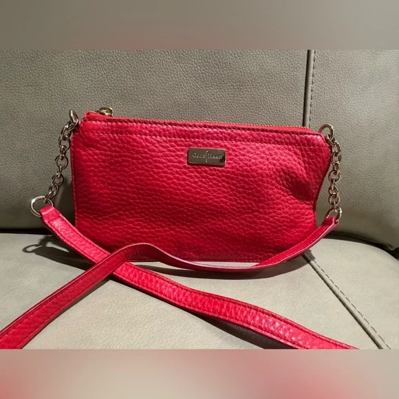 Cole Haan Red Pebbled Leather Crossbody Bag (8”x 5”) zip top closure - Picture 2 of 16